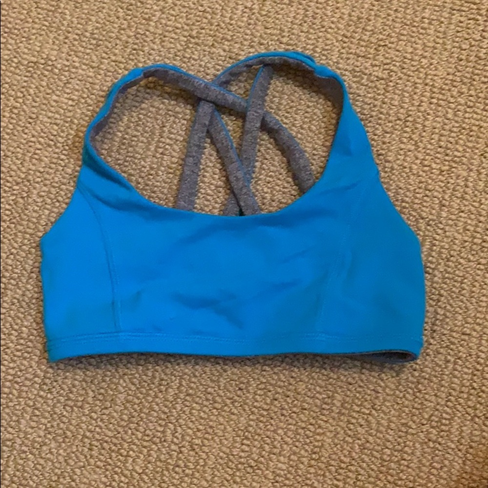 Blue and grey reversible sports bra